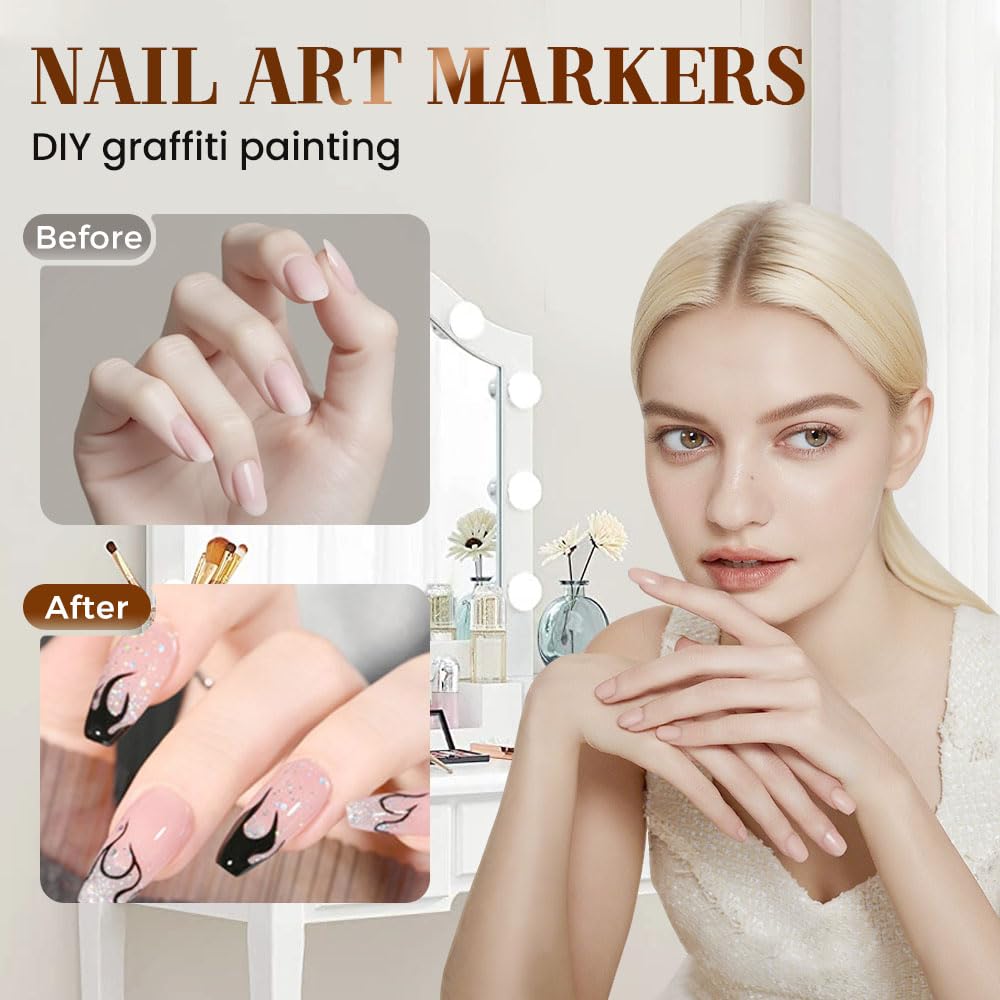 Nail Markers, 12 Colors Nail Art Pens Set Nails Art Markers Polish Pen for 3D Nail Art, Nails Arts Tools for Graffiti Dotting Drawing Painting Point Liner DIY Kit Home Nail Salon DIY (2 Set 12Color)