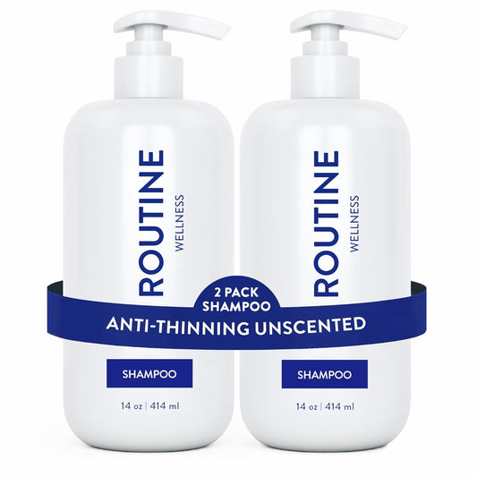 Routine Wellness Anti-Thinning Shampoo for Thinning Hair - Biotin DHT Blocker Women & Men - Color Safe Shampoo for Hair Loss & Healthy Hair - Unscented 14oz (Pack of 2)