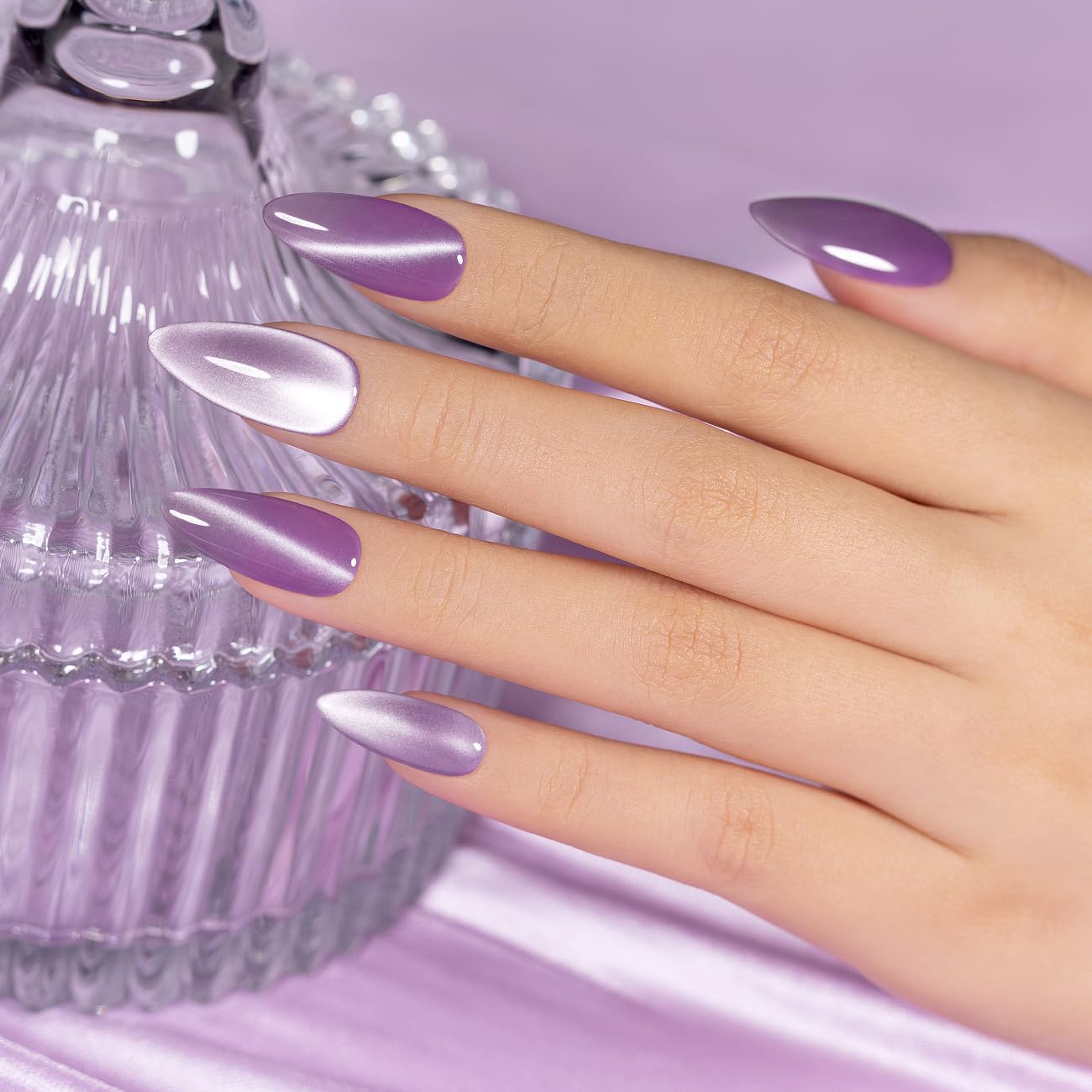 RARJSM Moonlight Mirror Cat Eye Gel Nail Polish Grape Purple Silver White Smoothie Glitter 15ml Ceramic Shimmer Velvet Cateye Gel Polish with Magnetic Stick UV LED Curing Require Soak Off Home Salon