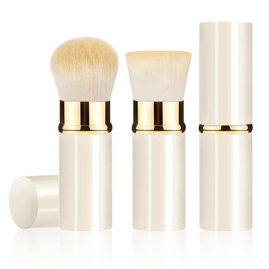 Retractable Kabuki Makeup Brush 2 Pack, Travel Powder Foundation Makeup Brush Face Blush Brushes for Blending Liquid, Blush, Bronzer, Buffing, Sunscreen,Flawless Cosmetics