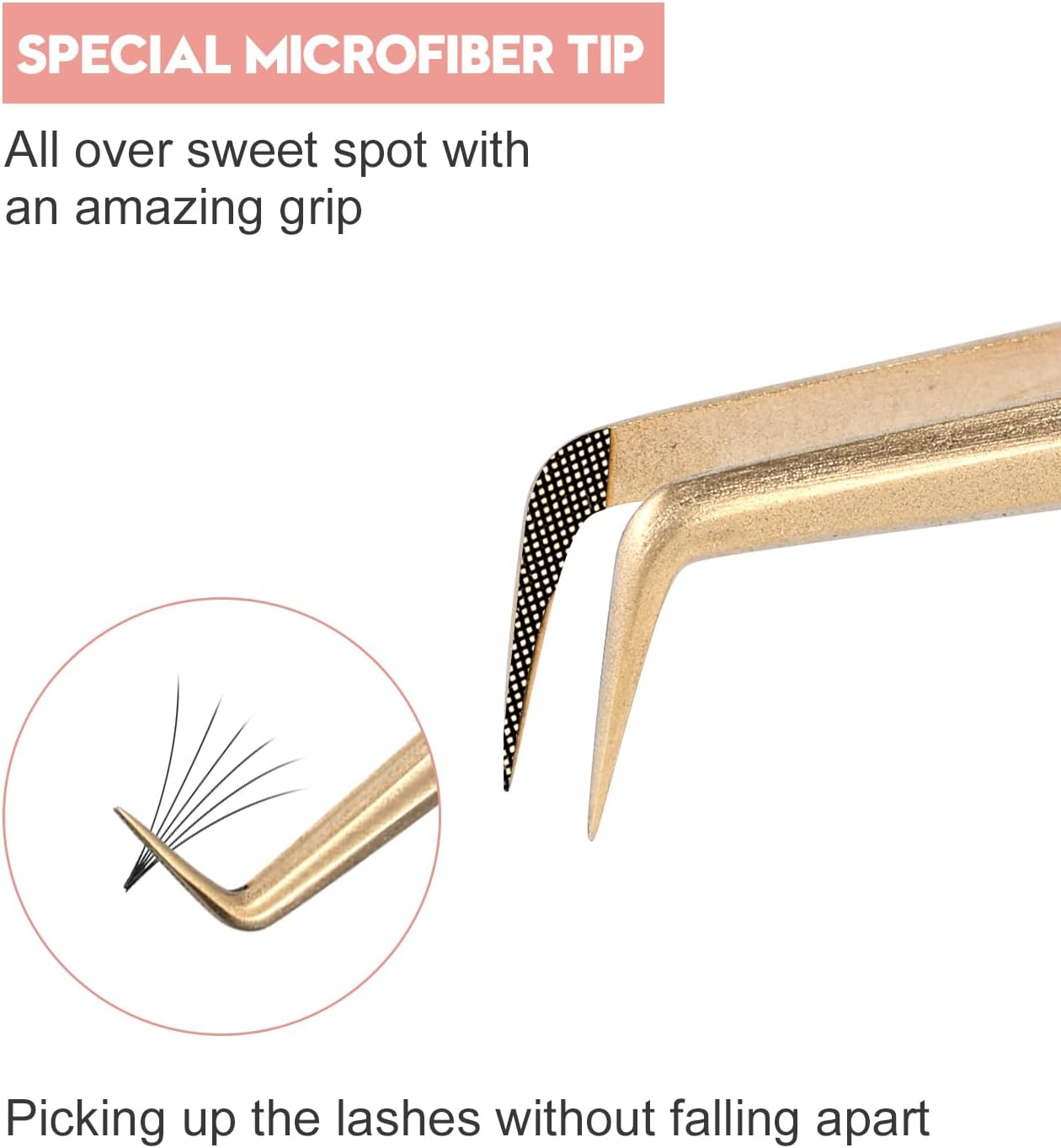 Ms.Queen Tweezers for Lash Extensions,Diamond Grip 3Pcs Fiber Tip 45 90 Degree Volume Eyelash Tweezers Set