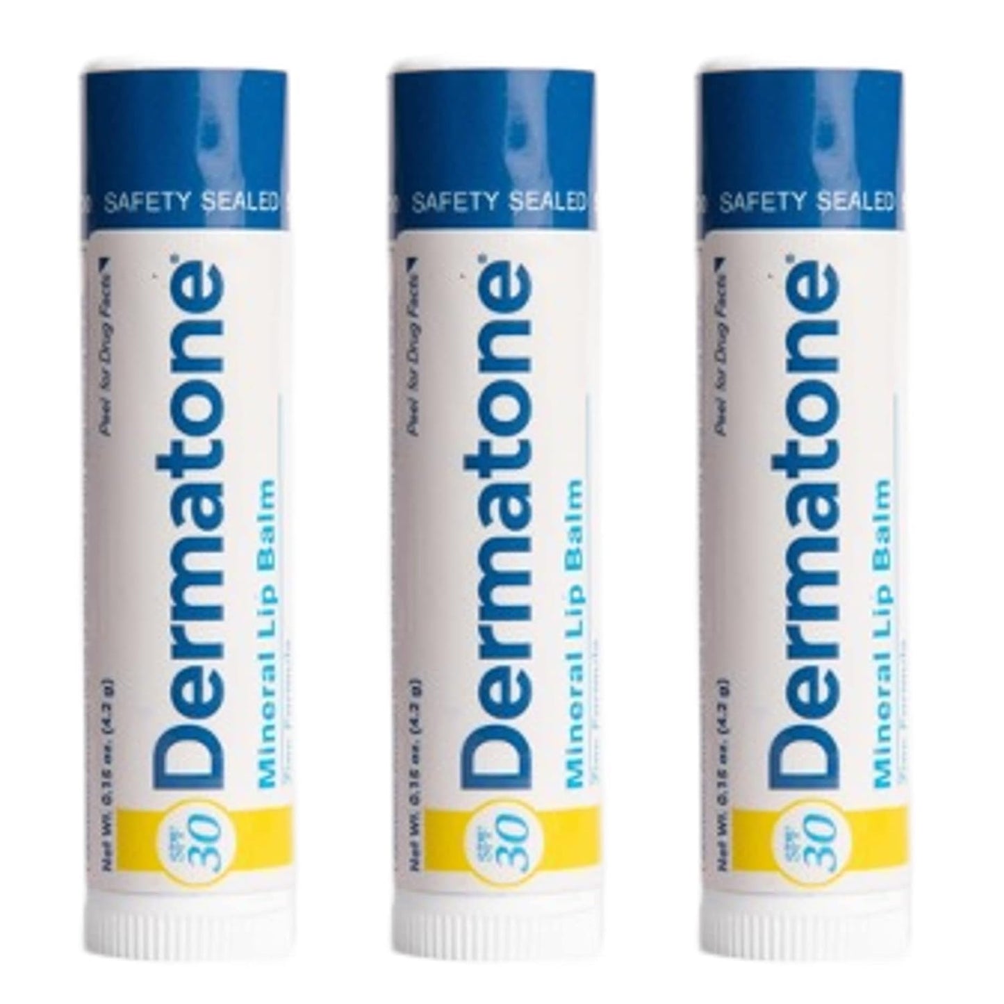 Dermatone Mineral Lip Balm SPF 30 | Moisturizing, Reef Safe, Oxybenzone Free | Jojoba Oil, Avocado Oil, Vitamin E | Zinc Oxide Lip Balm with SPF 30 | 0.15 oz (3-Pack)