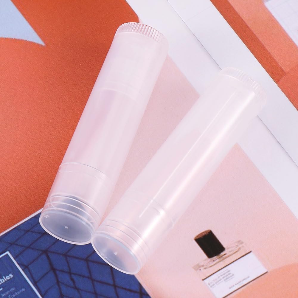50Pcs 5ml Translucent Lipstick Cosmetic Empty Lip Gloss Lipstick Containers,Cosmetic Containers Sale Lip Balm Tubes Empty Hot Transparent Plastic Refill Lip Balm Tube with Cap