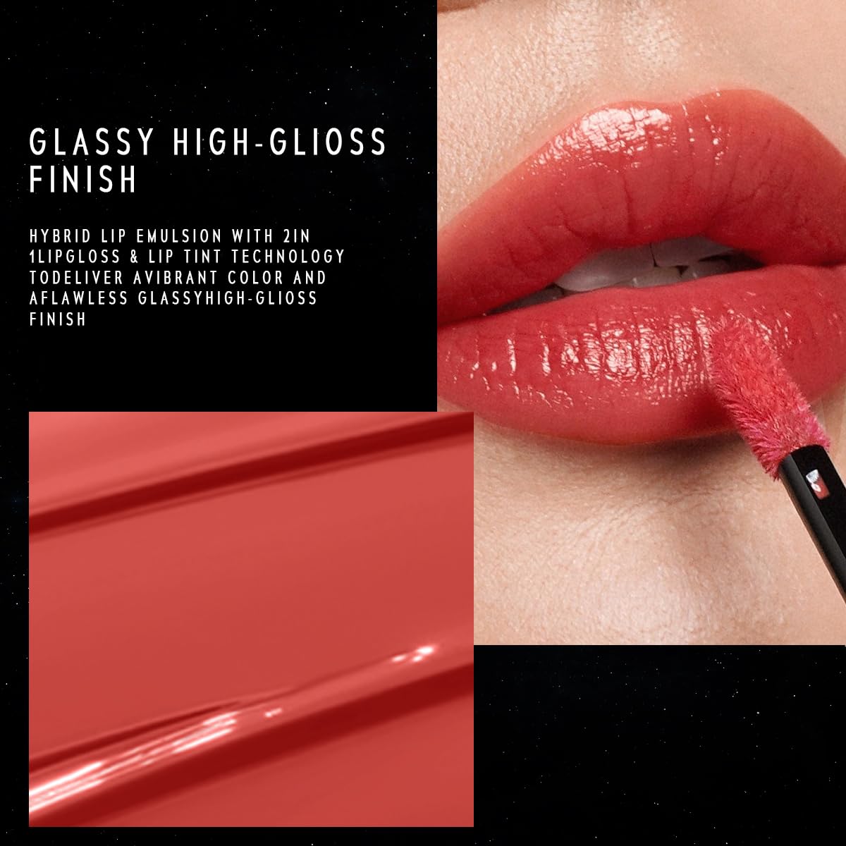 STELLAR DUST LIP STAIN-Long Lasting, Waterproof and Transferproof Lip Tint, Glossy Finish Lip Gloss, Lightweight Lipstick, High Coverage, Vivid Color (08)