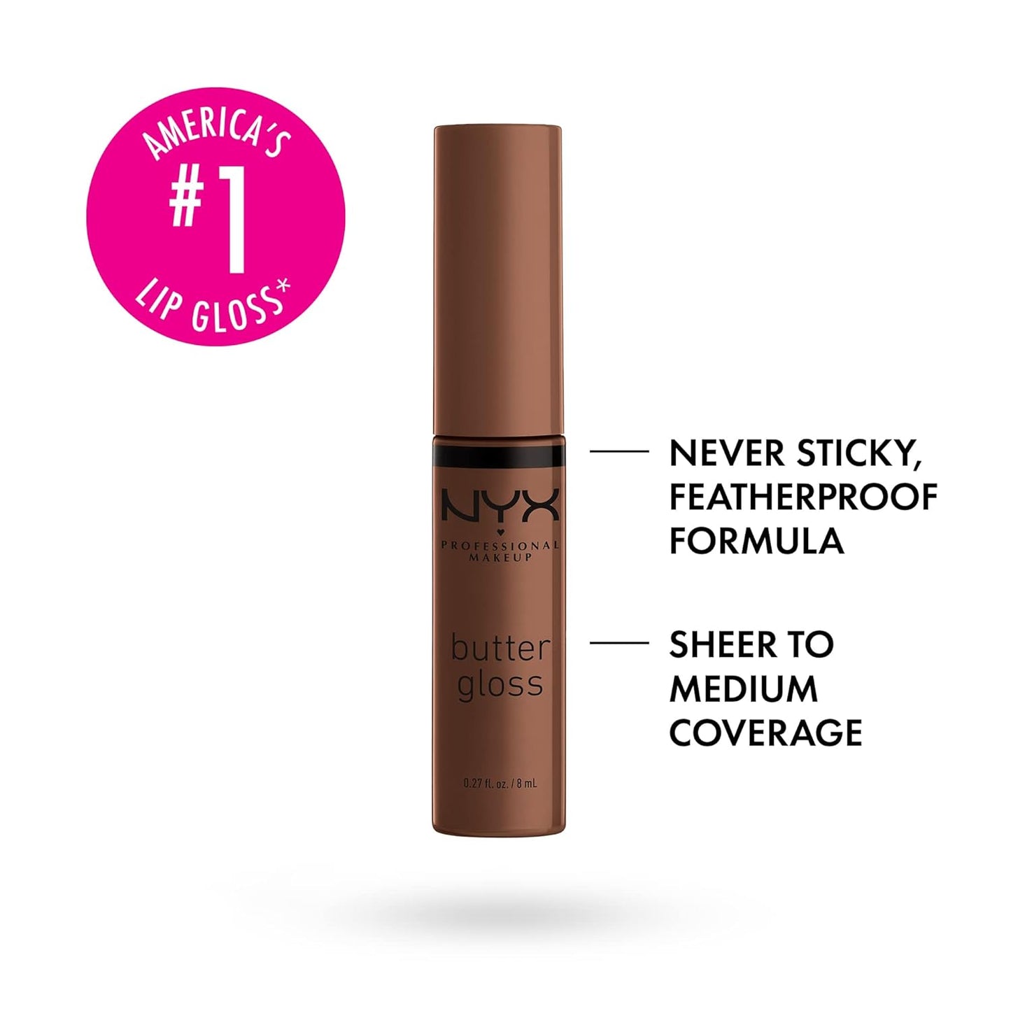 NYX PROFESSIONAL MAKEUP Butter Gloss Brown Sugar, Non-Sticky Lip Gloss - Fudge Me (Warm Brown) (Pack of 2)
