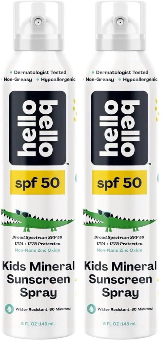 Hello Bello SPF 50 Mineral Sunscreen Spray - Hypoallergenic Broad Spectrum UVA + UVB Protection - Reef Friendly & Water Resistant - 5 oz (Pack of 2)