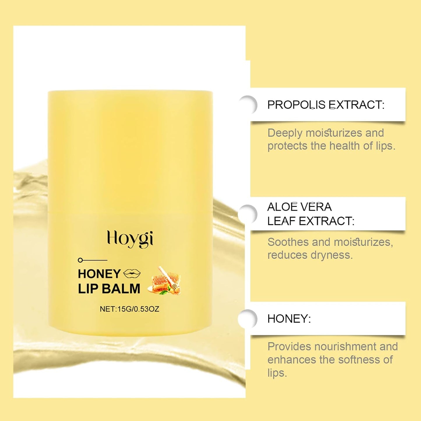 Honey Lip Balm, Propolis Long Lasting Hydrating Lip Butter & Mask, Overnight Nourishing Care, Gentle Exfoliation, Non-sticky Fresh Texture