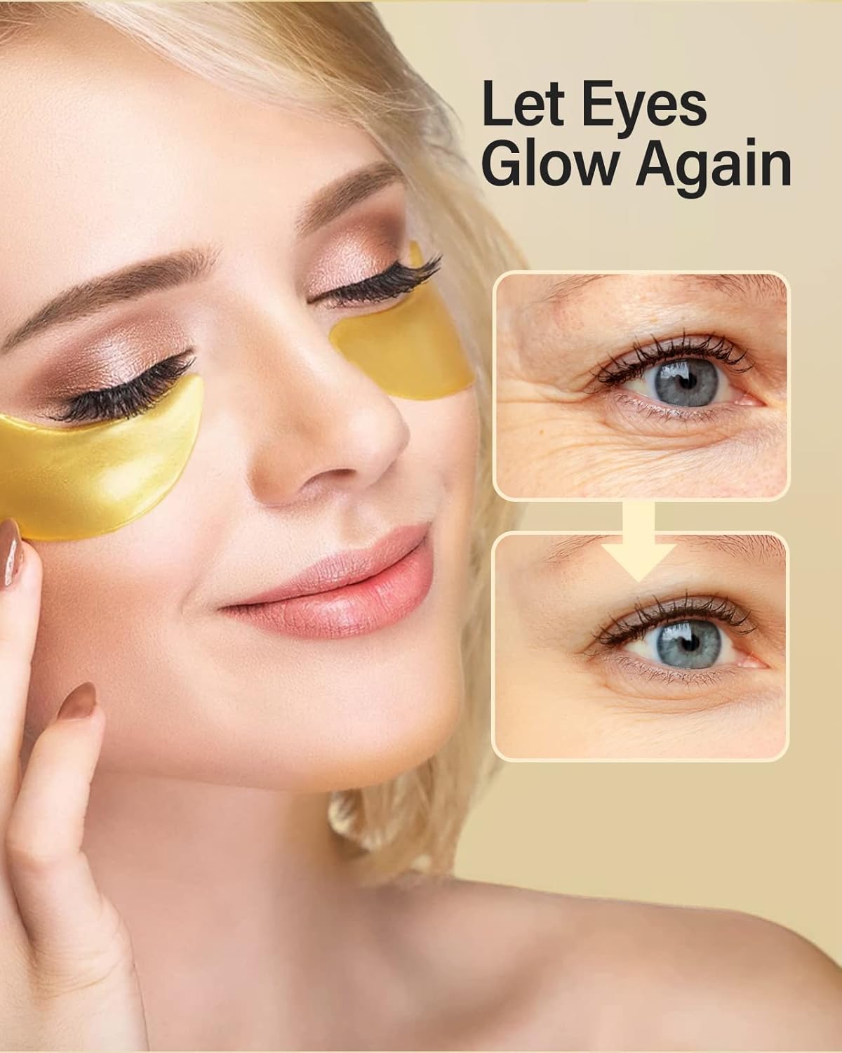 Komoko 30-Pairs 24K Gold Under Eye Patches, Skin Care, Golden Under Eye Mask Anti-Aging Collagen & Amino Acid, Eye Mask for Removing Dark Circles, Puffiness and Wrinkles, Refresh Your Under Eye Skin