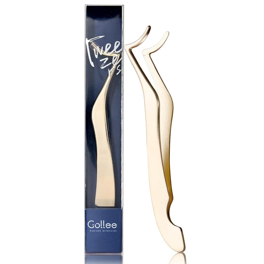 GOLLEE Eyelash Applicator Tool DIY Cluster Lash Tweezers Curved Eyelash Tweezers for Easy Lash Application and Removal, DIY Lash Applicator Tweezer For Strip Lashes Clusters Lash