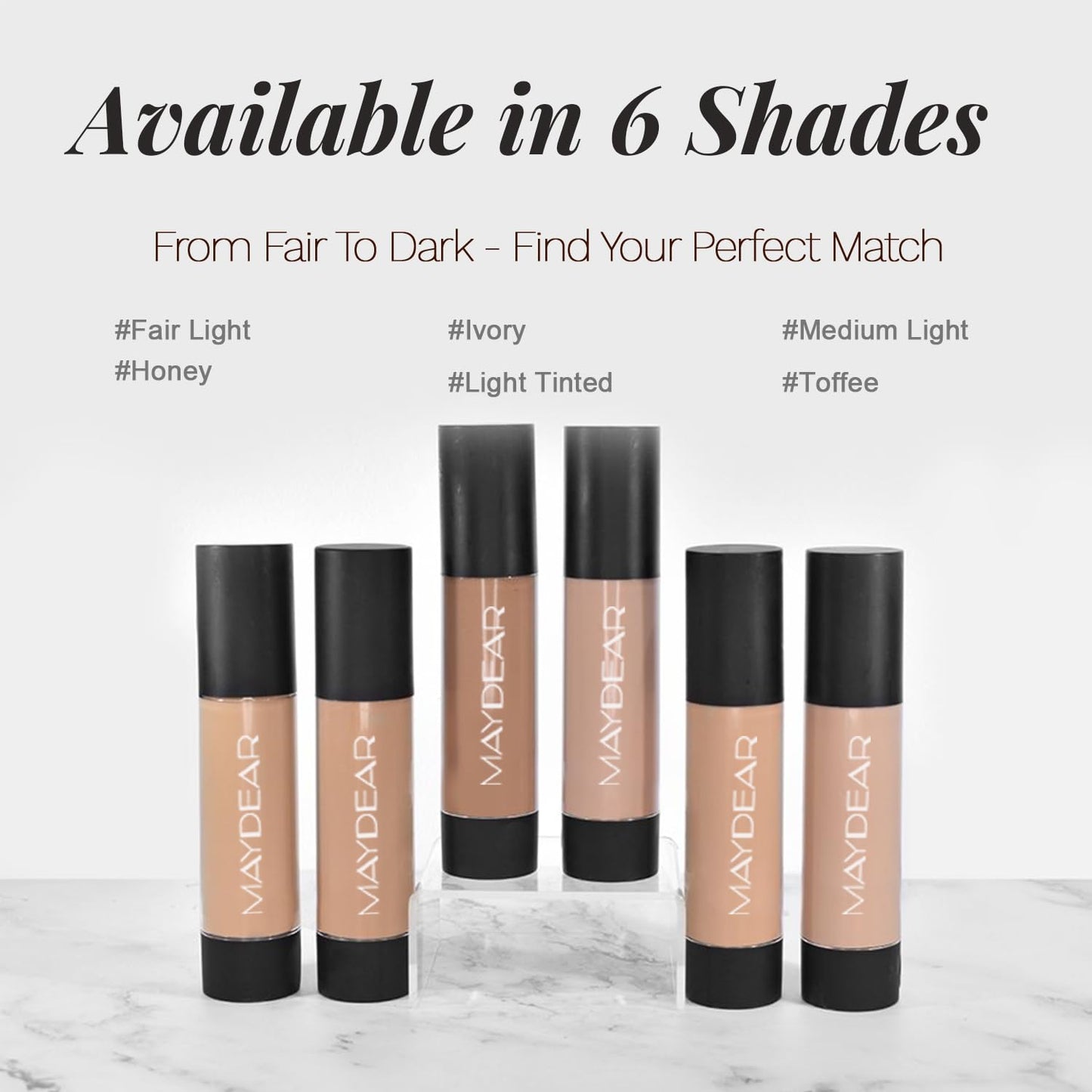 Maydear Tinted Moisturizer for Face, Matte Finish, Hydrating, Light Coverage Facial Makeup, Evens Skin Tone, Ultra-Lightweight, TM05 Toffee, 1.7 oz(50ml)