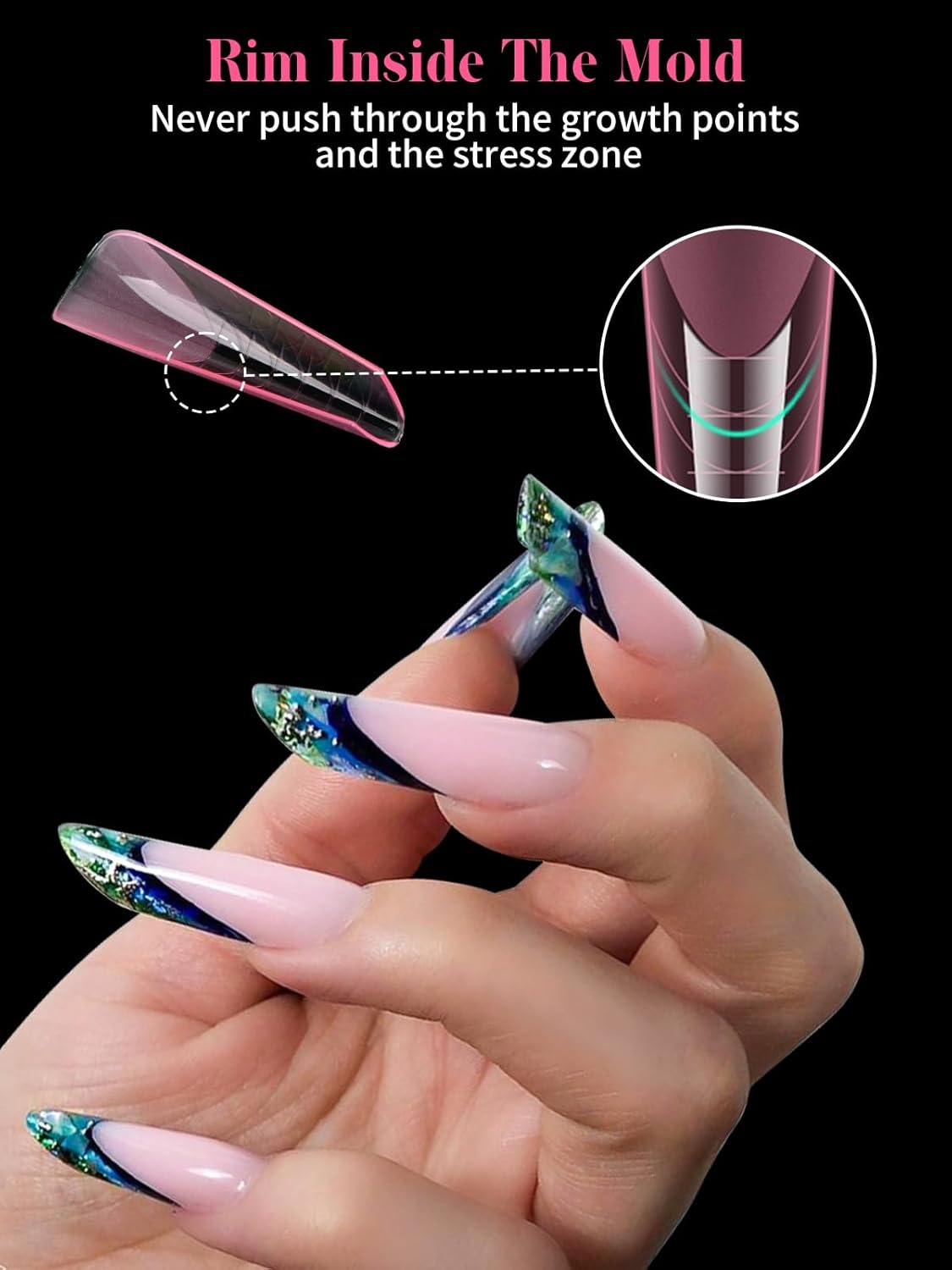 EBANKU Dual Nail Forms for Poly Extension Gel, 120 PCS Pink Nail Molds Reusable Nail Extension Forms for Builder Gel Manicure Design Salon DIY 12 Sizes