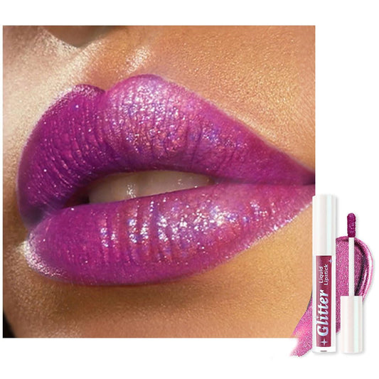 Dark Purple Metallic Lipstick for Women,Lightweight Glitter Sparkling Liquid Lipsticks,Shimmer Lip Gloss Stain Long Lasting Waterproof Smudge Proof Non-Drying 24 Hour Full Coverage Lip Makeup,Vegan