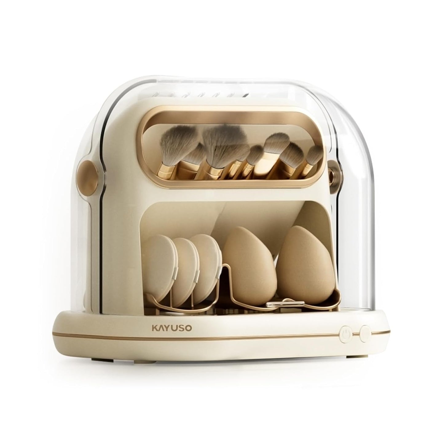 KAYUSO Electric Makeup Brush Dryer Machine, 3 in 1 Automatic Makeup Brush Dryer and Storage with Cover, Timed Cleaning Tool for Most Size Brushes and Sponges