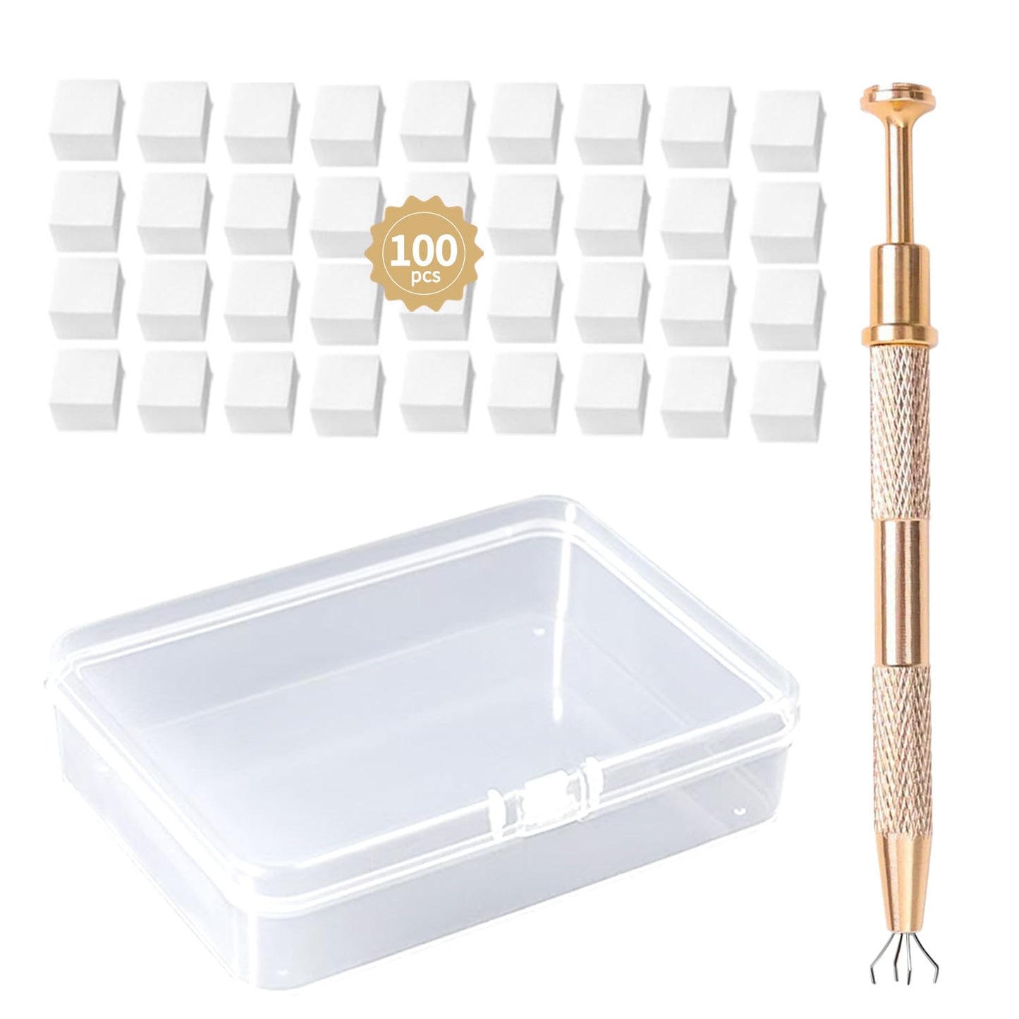 Nail Sponges Set for Ombre Gel,Nail Art Tools Set-100Pcs Nail Sponges With Gold Grabbing Pen Transparent Plastic Storage Box Used to Store Nail Art Tools