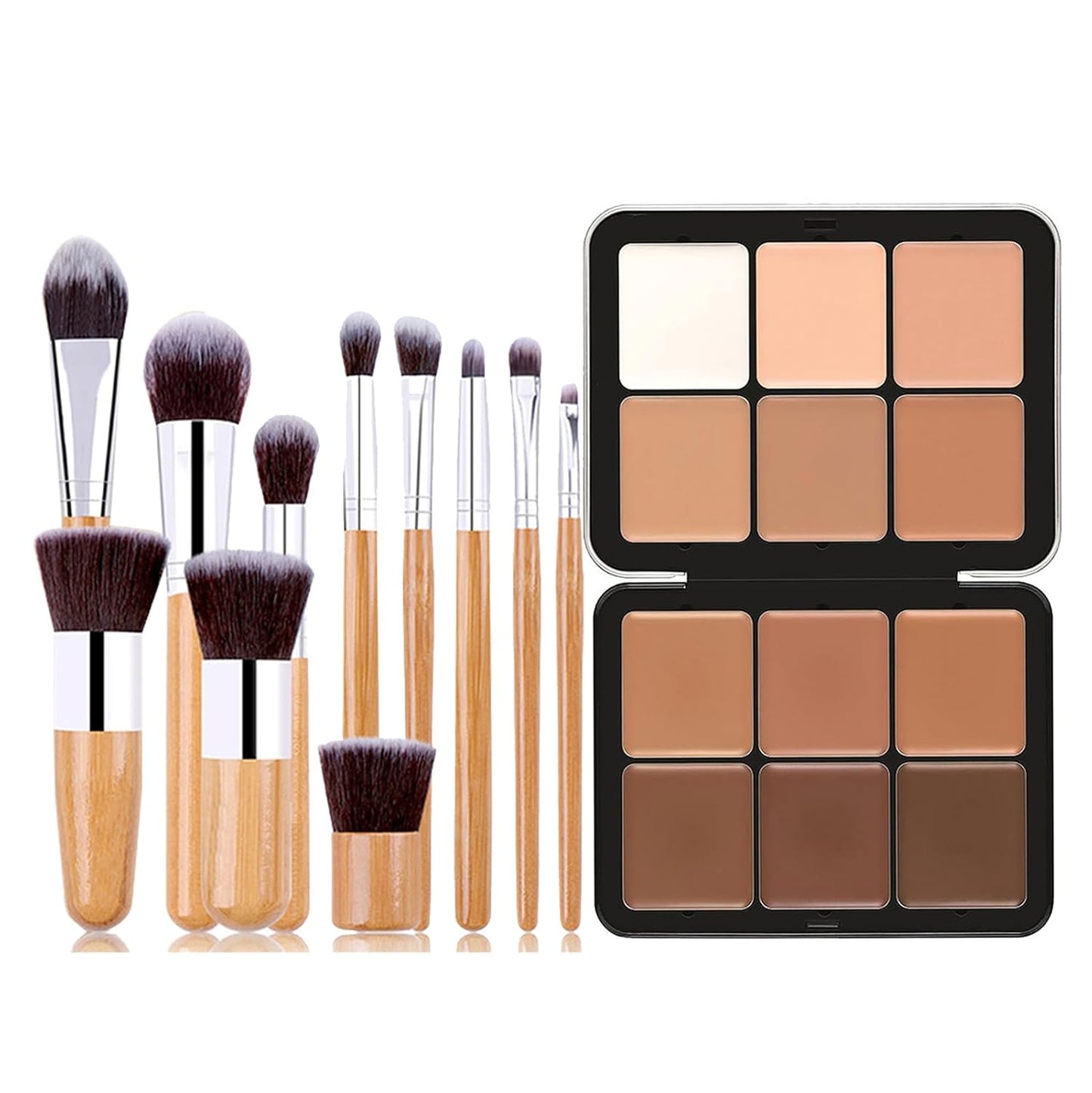 Makeup Cream Contour Palette with Makeup Brush, 12 Shades Full Cover Creamy Concealer and Highlighting Makeup Kit for Under Eye Dark Circles, Acne & Blemishes, Reduces Redness, Light to Dark