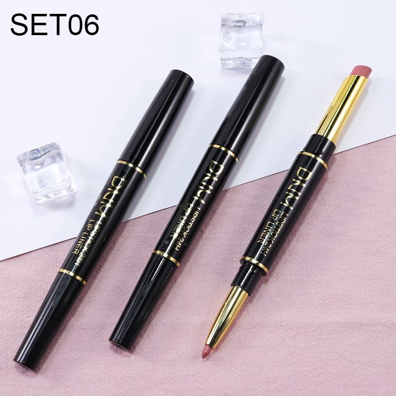 evpct 3Pcs Dusty Antique Rose Lip Liner and Lipstick Set Kit for Women Nude Beige Mauve Matte Fall Lipstick Shades Set Lip Stain Long Lasting Lipstick 24 hour Waterproof and Lip Liners Pencil Set