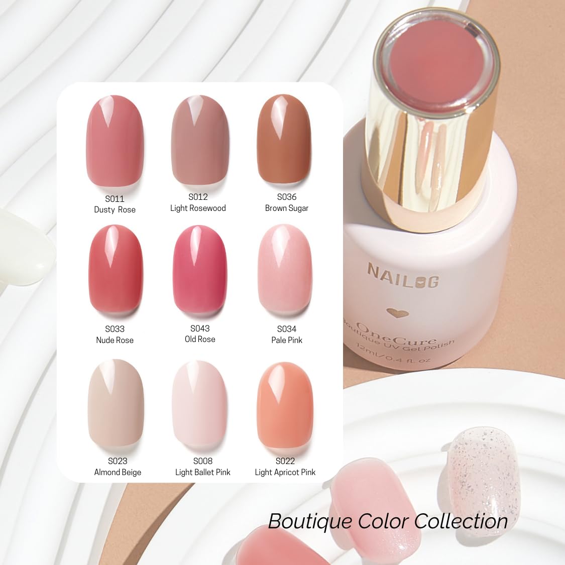 NAILOG One Step Gel Nail Polish 12ml Top Coat Color Gel Base 3-In-1 Formula Soak Off UV Gel Polish for Home DIY & Gifting | Nude Rose