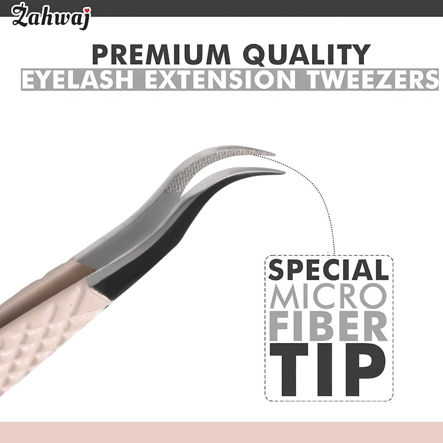 Lash Tweezers - Set of 5 Diamond Grip Eyelash Tweezers - Stainless Steel Professional Fiber Tip Lash Tweezer for Eyelash Extensions (Beige)
