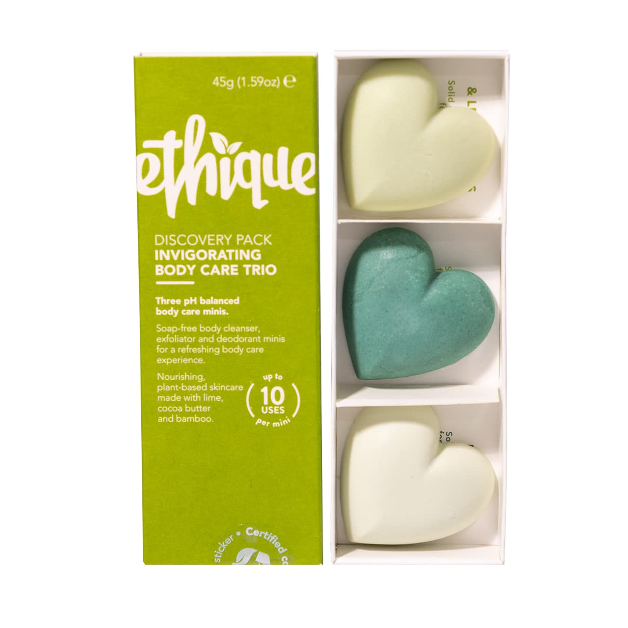 Ethique Body Care Gift Set - Cleanser, Polish & Deodorant, Gifts for women - Plastic-Free, Vegan, Cruelty-Free, Eco-Friendly, 3 Travel Bars 1.59 oz (Pack of 1)