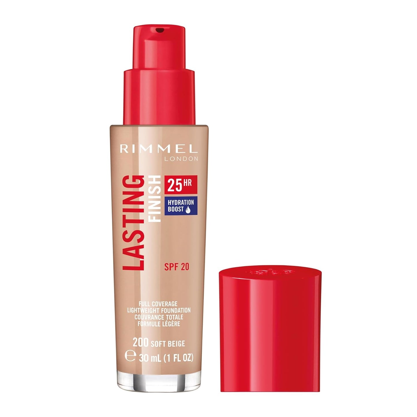 Rimmel London Lasting Finish 25HR - 200 Soft Beige - Foundation, 25-Hour Wear, Full Coverage, Waterproof, 1oz