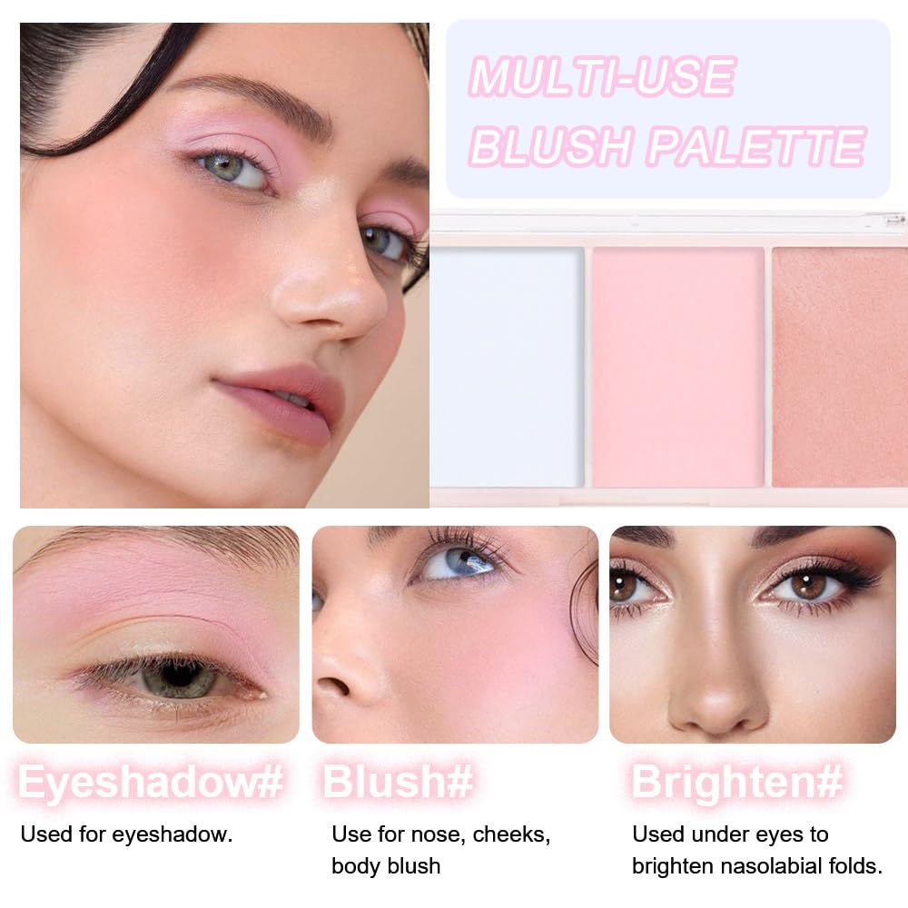 3 IN 1 Brown Nude Face Highlight Bronzer Powder Palette for Face Cheeks Contour Brightening, Buildable Matte Coverage Natural Makeup,Ultra Sculpt Nose Shadow Eyeshadow Primer-Nude