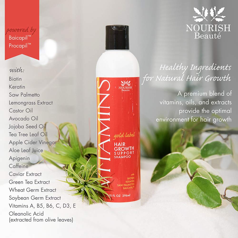 Nourish Beaute Vitamins Natural Shampoo for Hair Growth and Hair Loss for Hair Regrowth,Volume and Thickening with Biotin,DHT Blockers, No Sulfate, For Men and Women, Premium Gold Label, (Pack of 1)