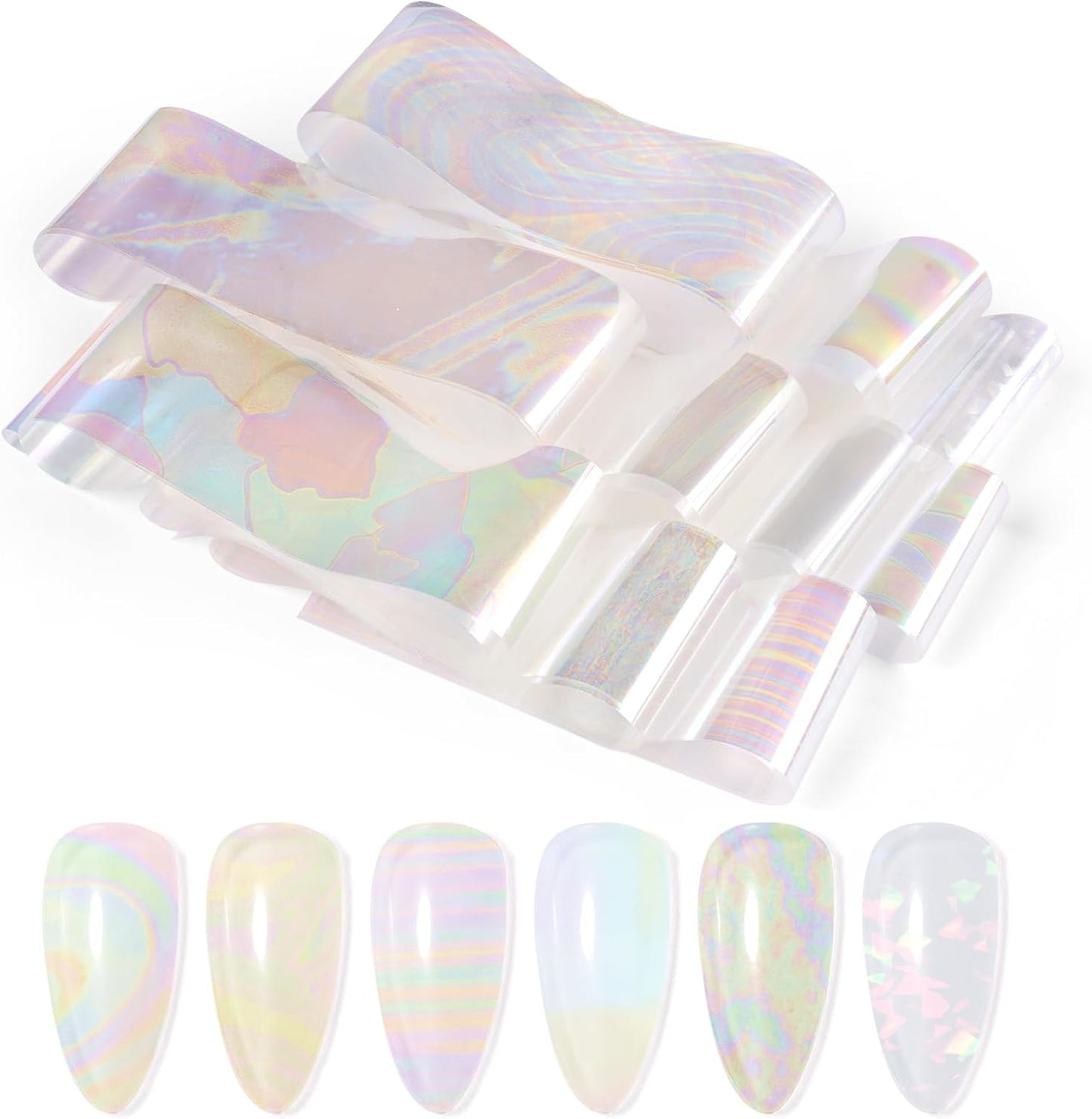10 Sheets Holographic Nail Art Foil Transfer Stickers - Metallic Color Print Nail Decals 3D Self-Adhesive Stickers DIY Manicure Decoration Kit