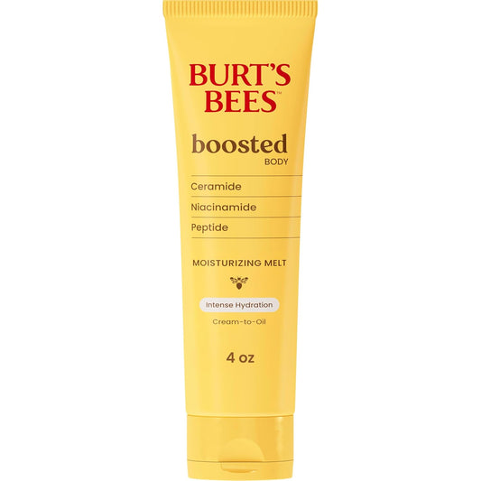 Burt's Bees Boosted Body Moisturizing Melt With a Ceramide, Niacinamide and Peptide Complex, Intense Skin Hydration, Cream-to-Oil Body Lotion Helps Support Skin Barrier, Tropical Scented, 4 oz. Tube