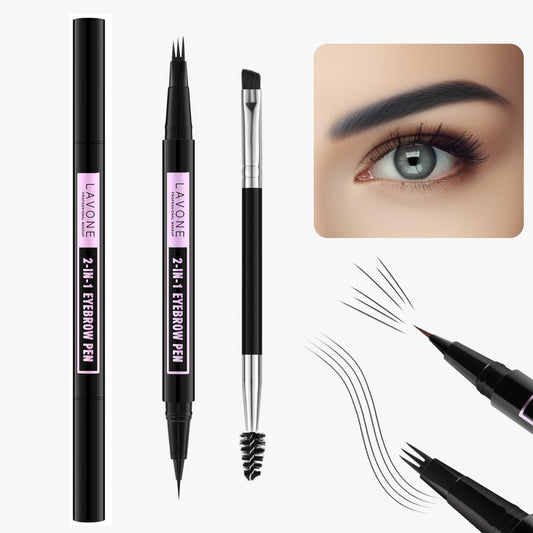 LAVONE Eyebrow Pencil, 2-In-1 Waterproof Eyebrow Pen, with 3 Tip Microblading Eyebrow Pen and Ultra-Precise Brow Pencil, Dual-ended Eyebrow Brush, for Eyebrow Makeup - Ash Black