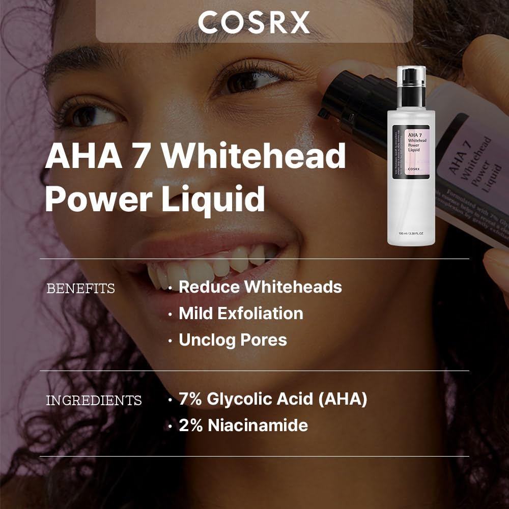 COSRX 7% Glycolic Acid Whitehead Removing Power Liquid, 3.38 fl.oz, AHA Exfoliant, Exfoliating Toner for Face & Body, Pore Minimizer, Korean Skin Care