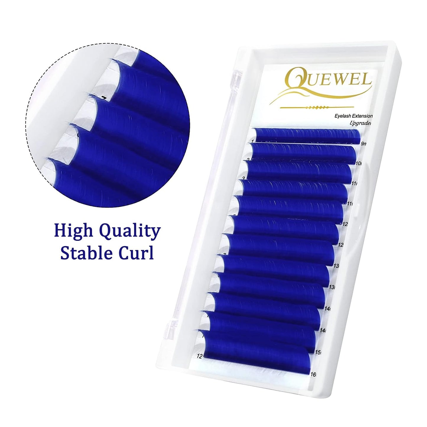 QUEWEL Easy Fan Volume Lashes 0.07 D Curl Blue Volume Eyelash Extensions 9-16mm Mixed Lash Tray Color Lashes Extension Self Fanning (Blue 0.07 D 9-16mm)