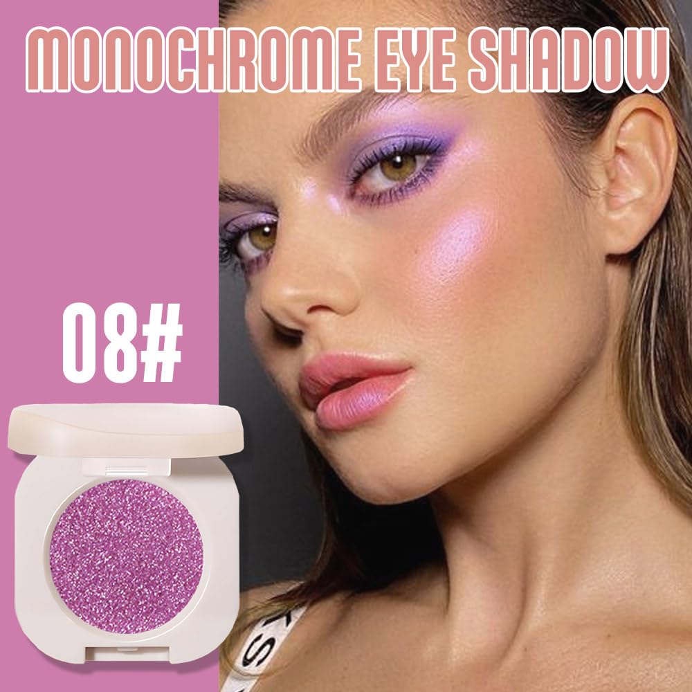 Single Purple Shimmer Sparkly Eyeshadow,Bright Intense Monochrome Eye Shadow,Apply Makeup Easily,Matte Pressed Powder Single Eyeshadow,24 Hour Eye Makeup Longwear Waterproof