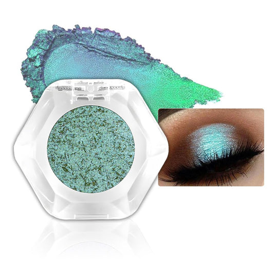 evpct Pale Green to Pink Chameleon Eyeshadow Palette, Color Changing Loose High Pigment Shimmer Metallic Rainbow Eyeshadow Makeup Pallet, Green Pink Holographic Multichrome Eyes Highlighter