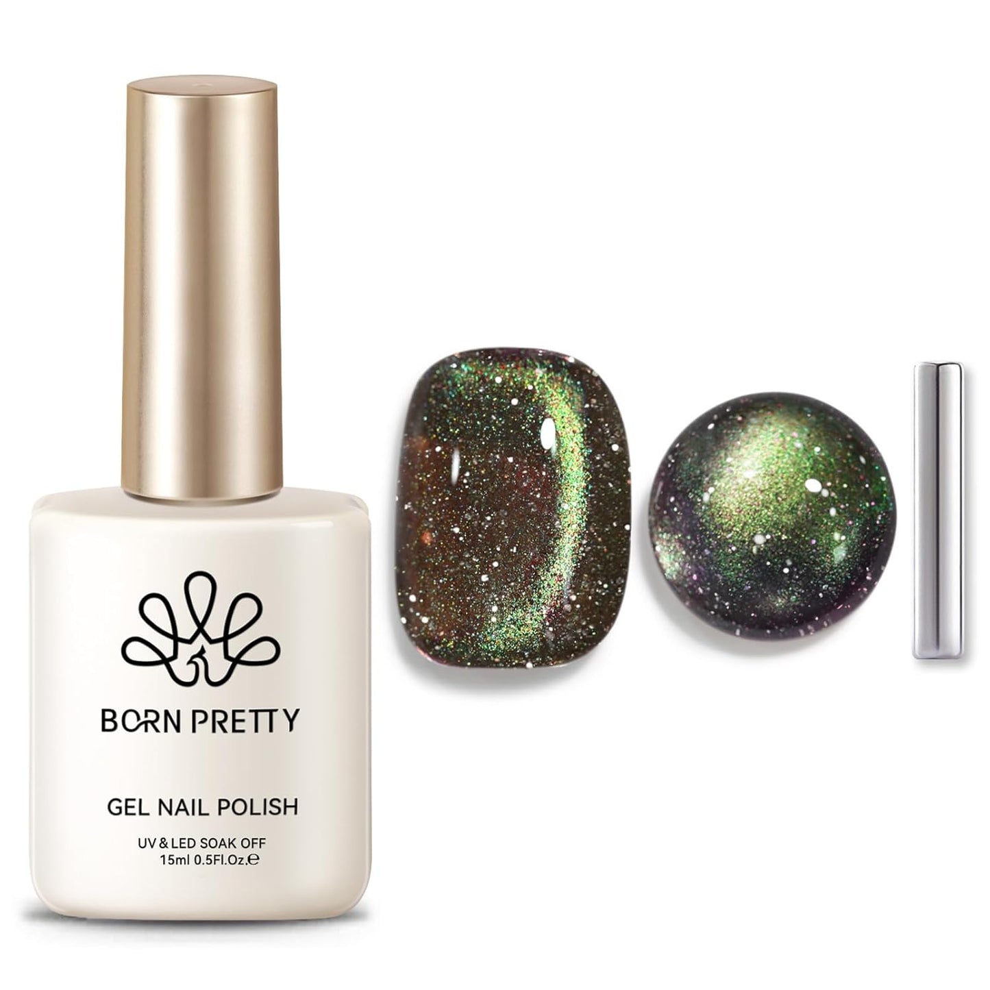 Born Pretty Cat Magnetic Eye Gel Nail Polish,Brown Green Magnetic Gel Polish Shimmer Magnetic Eye Gel Manicure Nail Art DIY 15ml