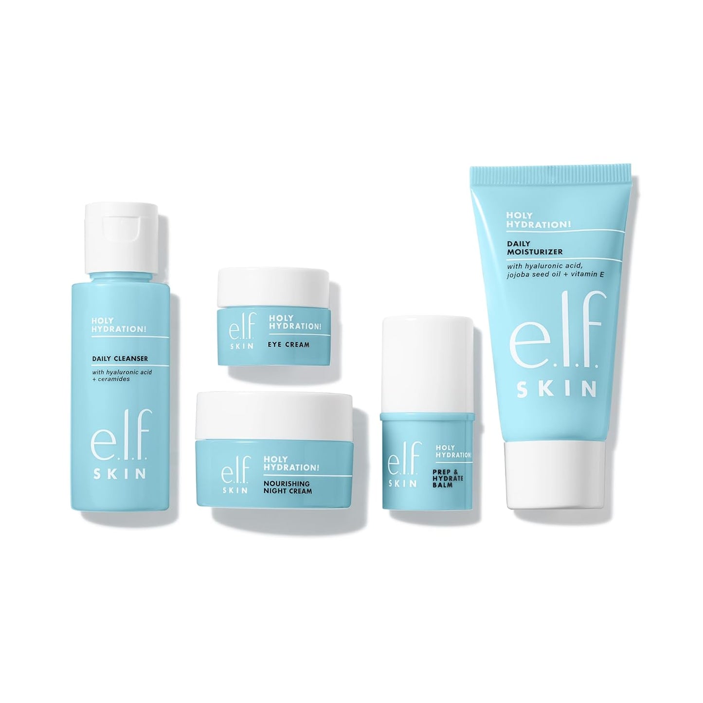 e.l.f. Jet Set Hydration Kit, Travel Friendly Hydrating Skincare Set, Face Cleanser, Balm, Moisturizer, Eye Cream & Night Cream, Vegan & Cruelty-Free