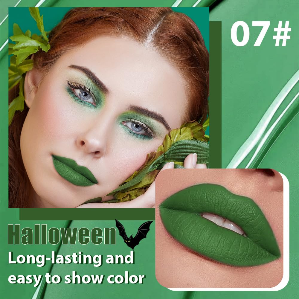 Green Metallic Lipstick for Women,Matte Sparkling Liquid Lipstick,Long Lasting Waterproof Lightweight Comfortable Non-Drying Bold Dark Lip Gloss for Gothic Stage Makeup,Cruelty Free
