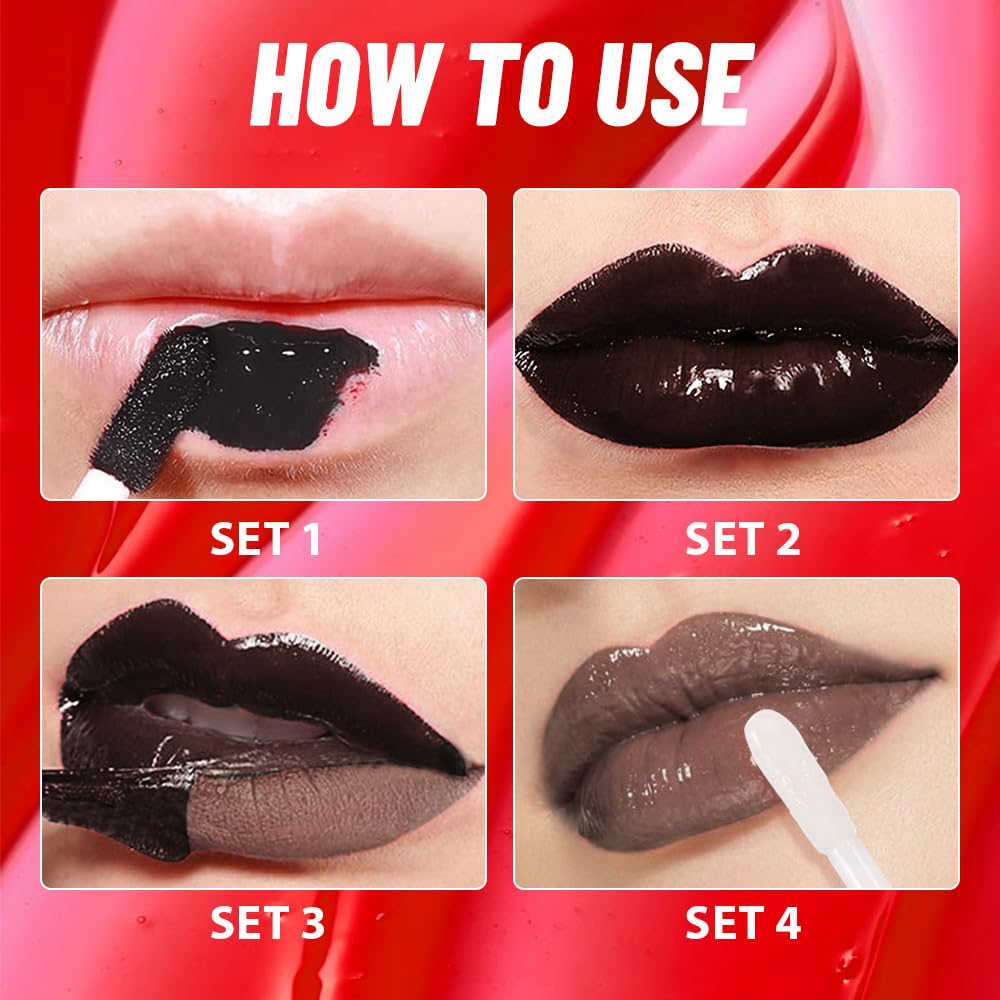 Lip Stain Peel Off Lip Gloss oil Dual-Ended Combo, Brown Lips Liner Stain Peel Off Tattoo, Long Lasting & Waterproof, Transfer-Proof Lip Tint Stain with Lip oil for All Skin Type 06#