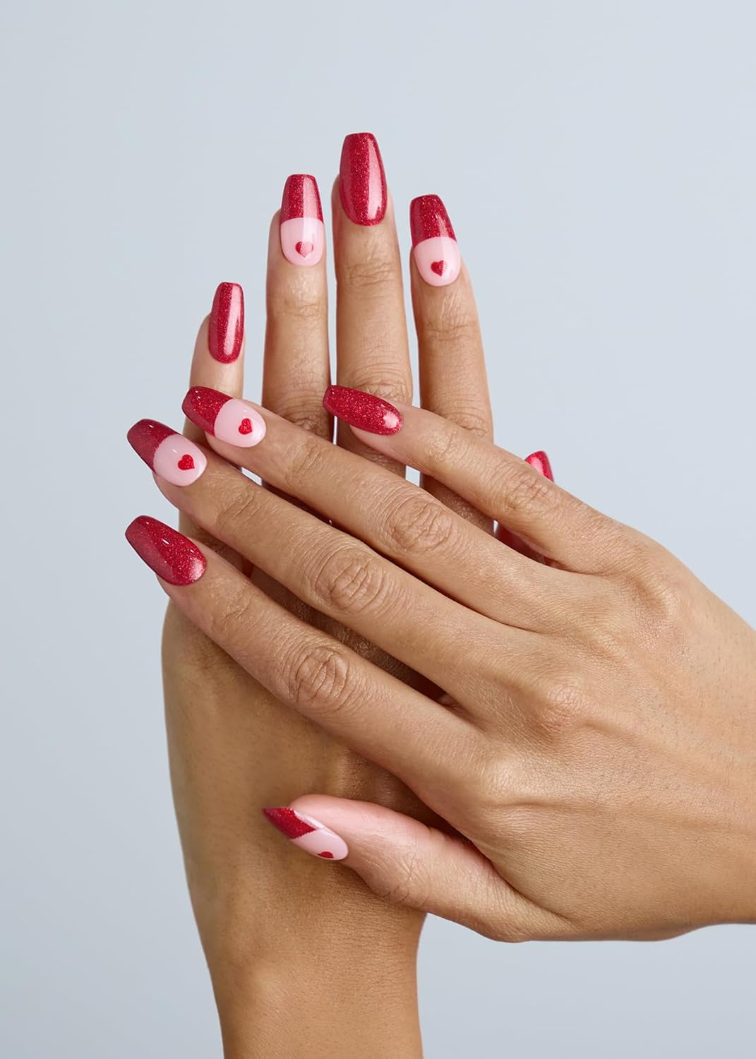 ohora Semi Cured Gel Nail Strips (N Cupid's Heart) - Red, Glitter, Works with Any UV/LED Lamps, Salon-Quality, Long Lasting, Easy to Apply & Remove - Includes 2 Prep Pads, Nail File & Wooden Stick