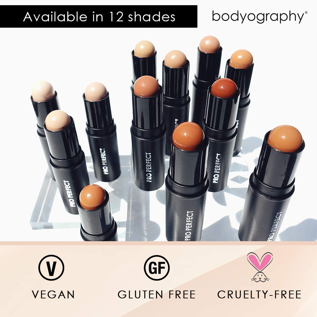 Bodyography Pro Perfect Foundation Stick - Demi-Matte Finish with A Natural Look - Enhancer for Concealing, Highlighting, and Contouring - Vitamin C & E (Caramel)