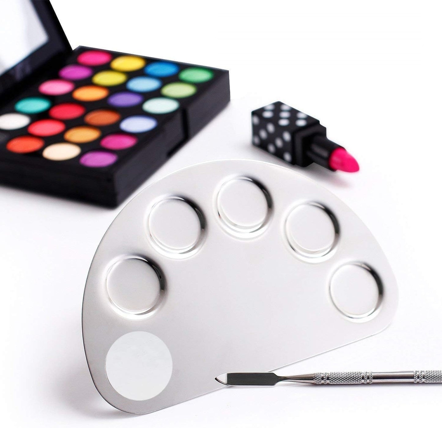 Stainless Steel Colour Professional 5 Paint Wells Palettes with Lid (Set of 1, Silver)