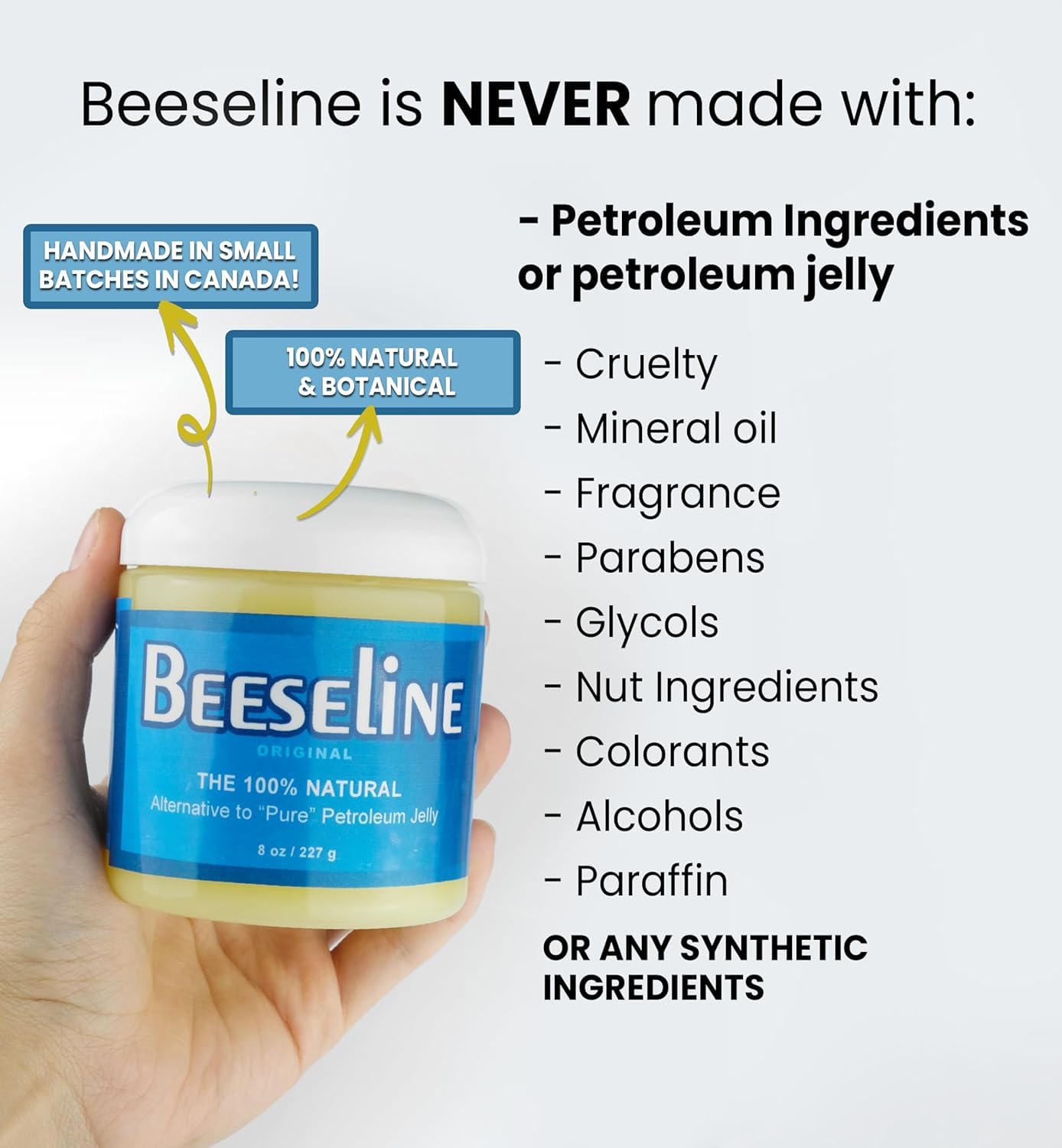 Beesalene Original Unpetroleum - 100% Natural & Hypoallergenic Alternative to Petroleum Jelly - Lips, Hands, Baby, Makeup Remover and More (8 Ounce)