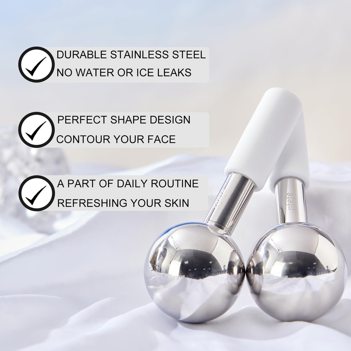 360 Rotating Ice Globes for Face & Eyes, Unbreakable Stainless Steel Cryo Sticks for Beauty Routines, Facials Cold Roller Colling Globes for Puffiness, Wrinkles, Dark Circles, Headaches