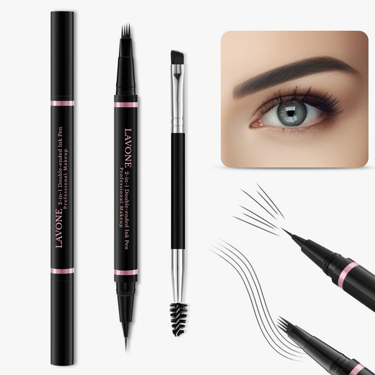 Eyebrow Pencil,2-in-1 Waterproof Eyebrow Pen with 4 Tip Brow Pen and Ultra-Precise Brow Pencil,with Dual-ended Eyebrow Brush,Eyebrow Makeup for Natural Looking Eyebrows-Dark Grey
