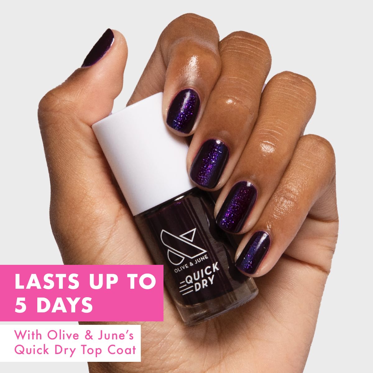 Olive & June Quick Dry Nail Polish | Instant Fast-Drying Smudgeproof Color | 15-free, Vegan Cruelty-Free Formula | Lasts up to 5 Days | Salon-Quality Manicure Pedicure at Home|Enchanted Violet Shimmer