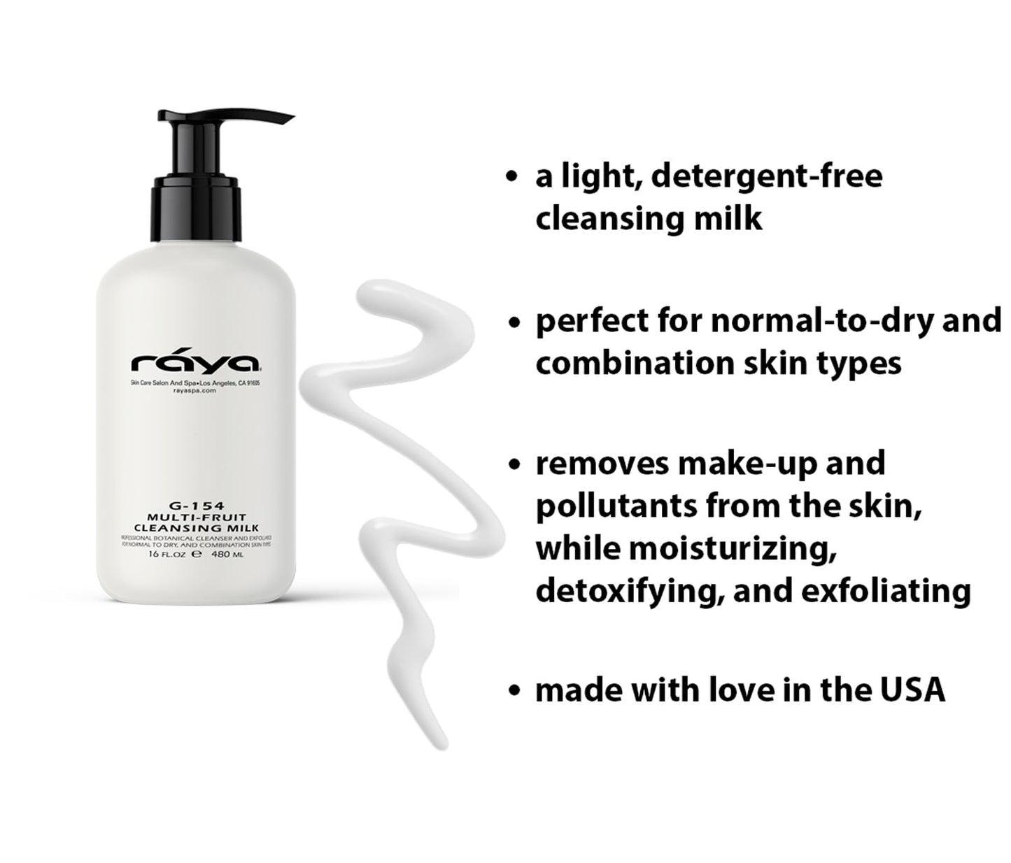 Raya Multi-Fruit Facial Cleansing Milk with AHA and BHA 16 oz (G-154) | Exfoliating Soap-Free Cleanser and Make-Up Remover for Dry and Combo Skin | Made with Multi-Fruit Alpha and Beta Hydroxy Acids