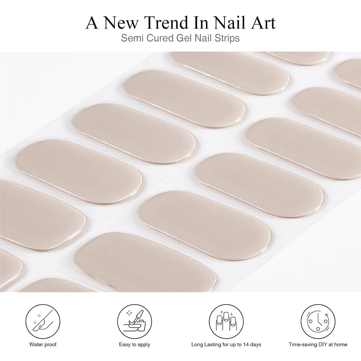Semi Cured Gel Nail Strips, 20 PCS Gel Nail Stickers Work with UV Light, Gel Nail Wraps, Salon Quality & Easy to Use - Cream Coffee