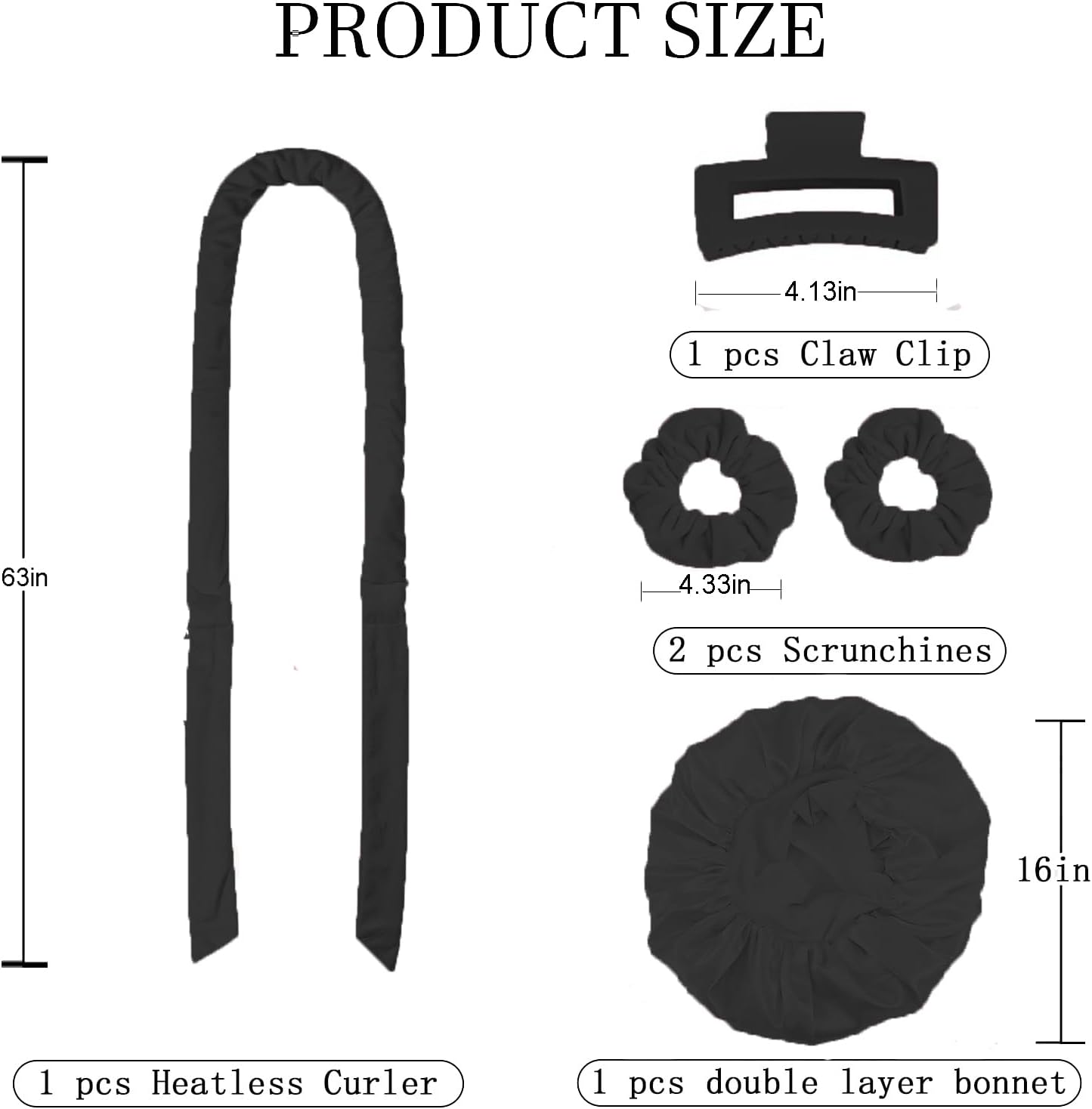 Heatless Hair Curler and Double Layer Satin Bonnet Set for Overnight Curls - No Heat Curling Rod with silk Bonnet, Sleep-In Safe for Long/Medium Hair, Frizz-Free Waves & Volume(Black)