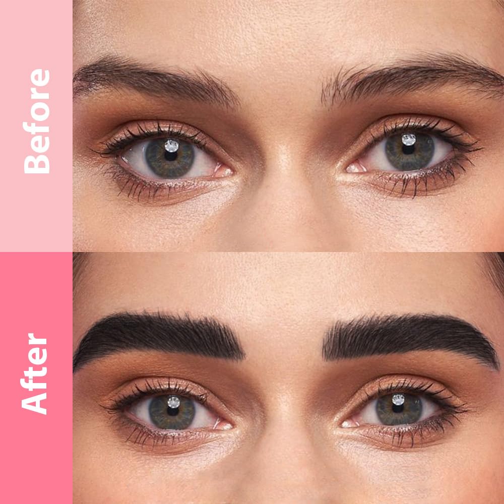 evpct 2Pcs Black Magic Microblading Dual-Ended Eyebrow Contouring Pen Brow Pencil, with 4 Brush Micro-Fork-Tips Applicator and Precise Brush-Tip, Hair Like Strokes, with Dual-ended Eyebrow Brush