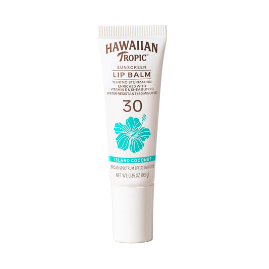 Hawaiian Tropic Lip Sunscreen SPF 30, Island Coconut | SPF Lip Balm, Beach Essentials, Travel Size Sunscreen for Lips, 0.3oz