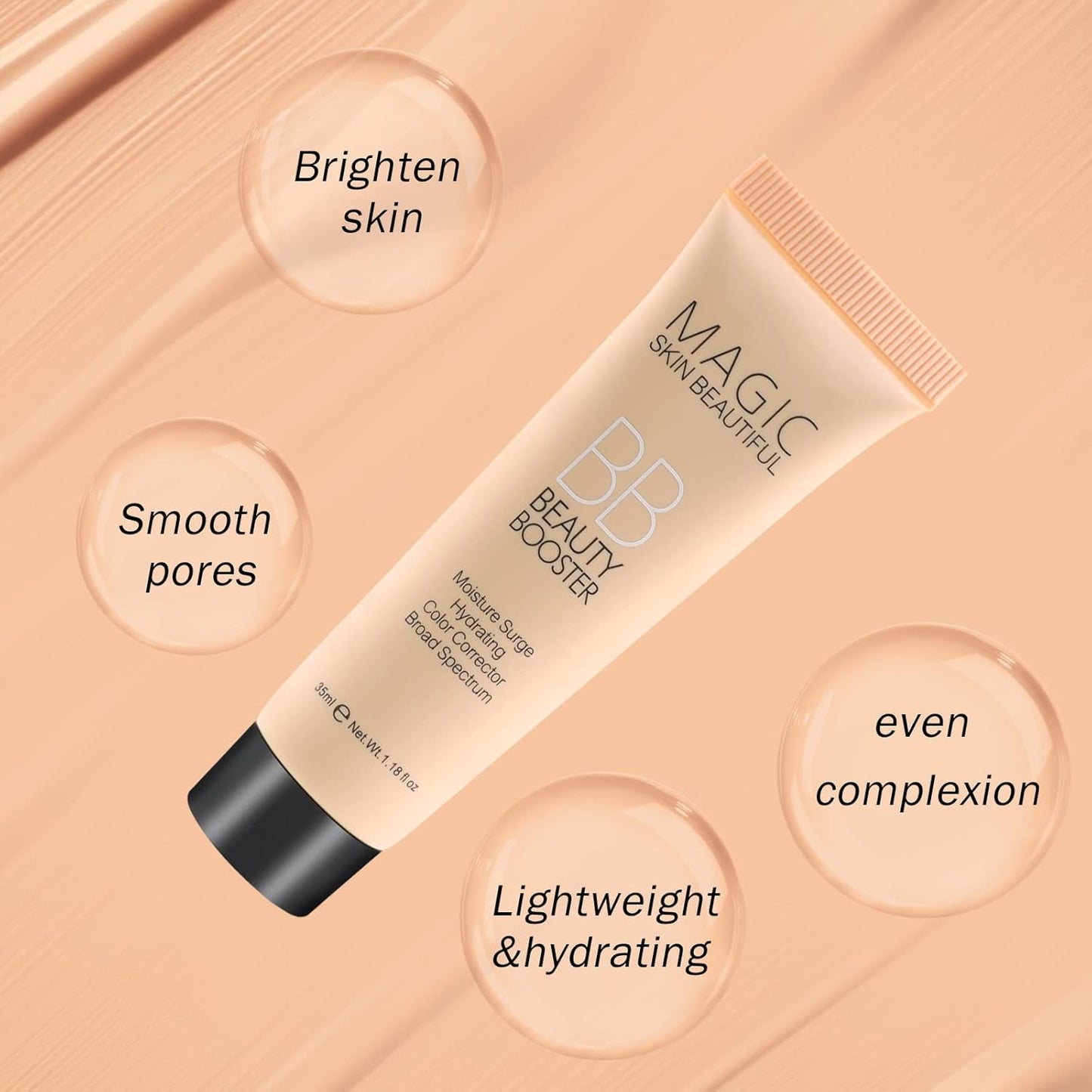 Boobeen Hydrating BB Cream, Full-Coverage Foundation & Concealer, Color Correcting Tinted Moisturizer BB Cream for All Skin Types - Evens Skin Tone (2 Pcs)
